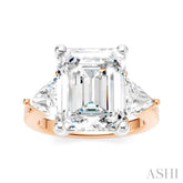 1 1/10 Ctw Emerald Shape Trillion and Round Cut Diamond Semi-Mount Engagement Ring in 14K Rose and White Gold